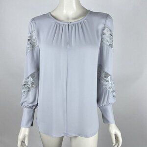 Ann Taylor Lace Long Sleeve Blouse Top Women M‎ $70 Round Neck Tunic Shirt Gray